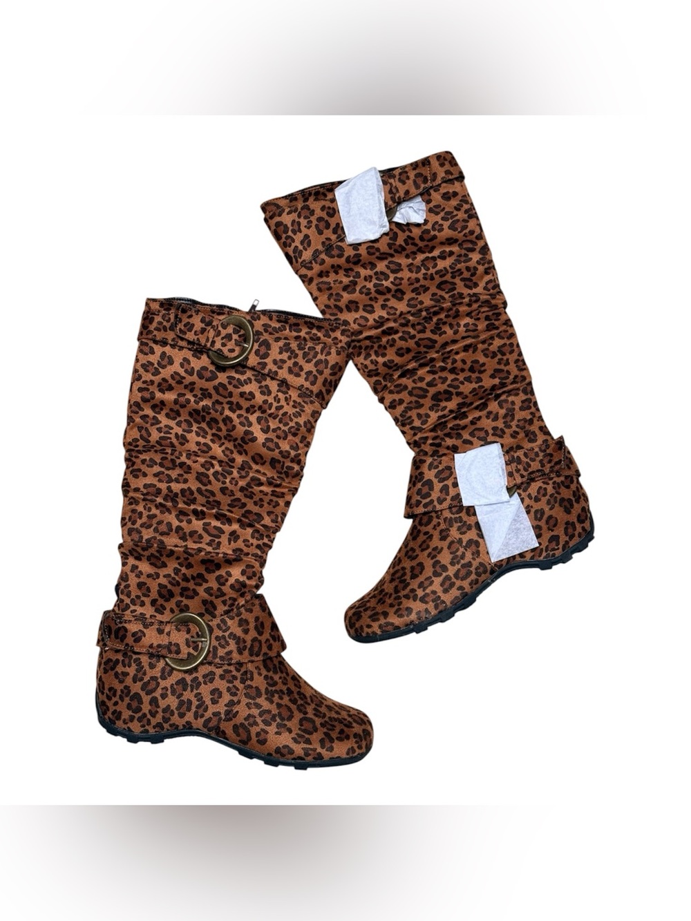 NWOB WEST BLVD Women 8 Leopard Suede Knee High Boots Zip Closure insulated